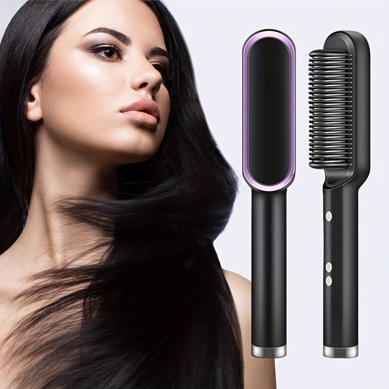 New 2 In 1 Hair Straightener Hot Comb Negative Ion Curling Tong Dual-purpose Electric Hair Brush
