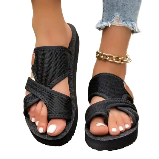“Lalubel™ Women’s Black Orthopedic Sandals – Comfortable Walking Shoes with Arch Support and Non-Slip Sole”
