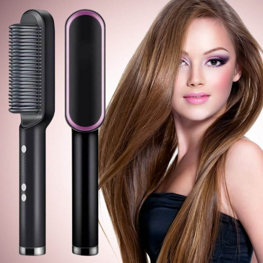 New 2 In 1 Hair Straightener Hot Comb Negative Ion Curling Tong Dual-purpose Electric Hair Brush